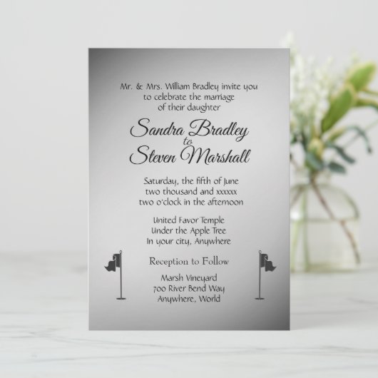 Golf Wedding Theme Silver-uitnodigingen Kaart (Staand voorkant)