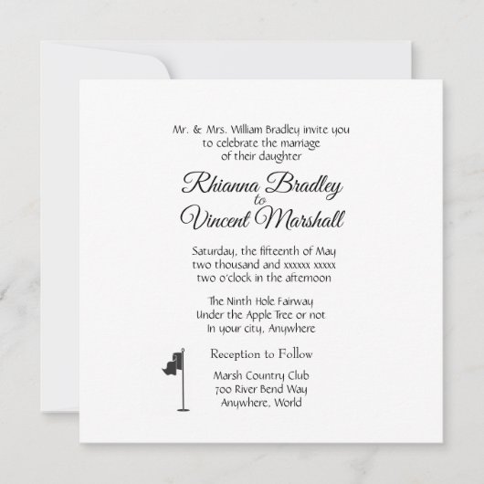 Golf Wedding Theme White Invitations Kaart (Voorkant)