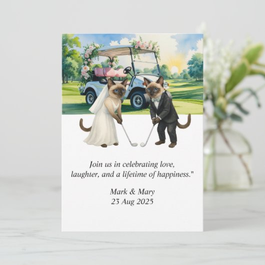 Golf Wedding themed for Cat Lovers Kaart (Staand voorkant)