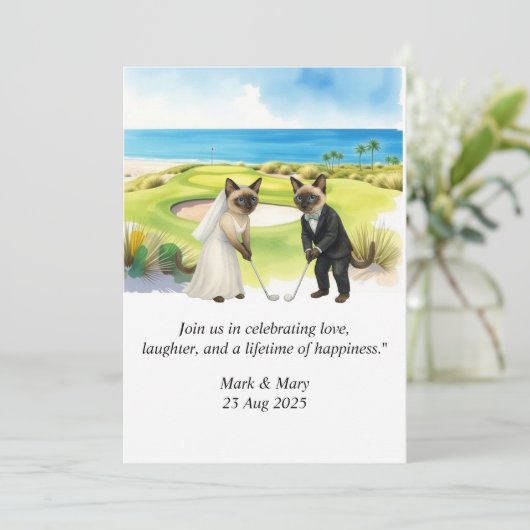 Golf Wedding themed for Cat Lovers Kaart (Staand voorkant)