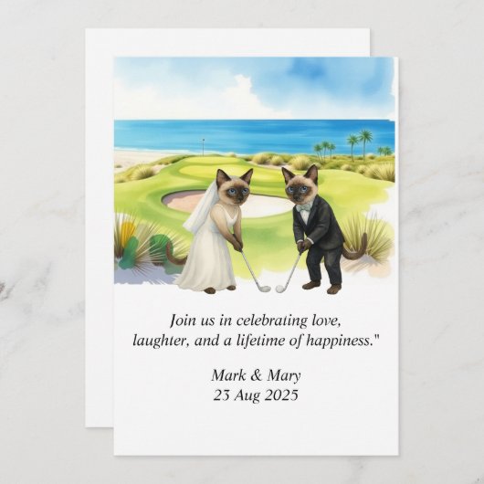 Golf Wedding themed for Cat Lovers Kaart (Voorkant / Achterkant)
