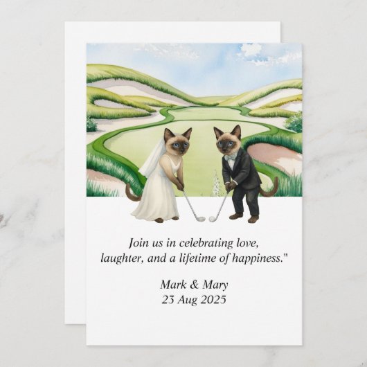 Golf Wedding themed for Cat Lovers Kaart (Voorkant / Achterkant)