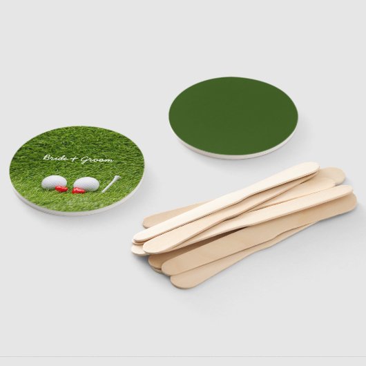 Golf Wedding twee groene golfballen met liefde Handwaaier (Niet-gemonteerd)