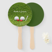 Golf Wedding twee groene golfballen met liefde Handwaaier (Voorkant en achterkant)
