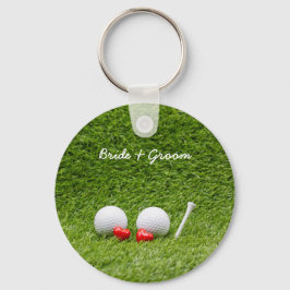 Golf Wedding twee groene golfballen met liefde Sleutelhanger