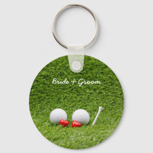 Golf Wedding twee groene golfballen met liefde Sleutelhanger