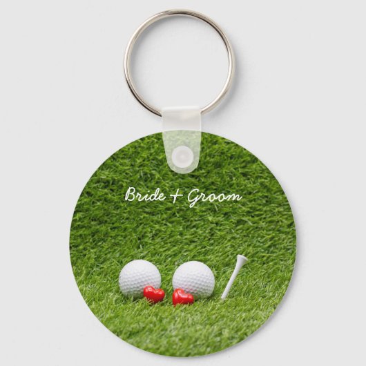 Golf Wedding twee groene golfballen met liefde Sleutelhanger (Voorkant)