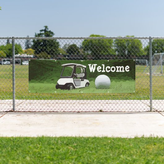 Golf Welcome Banner met golfkar op groen gras (Insitu)