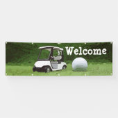Golf Welcome Banner met golfkar op groen gras (Horizontaal)