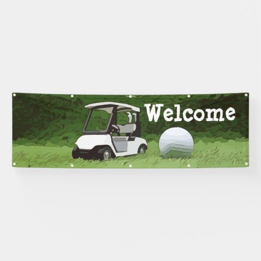 Golf Welcome Banner met golfkar op groen gras (Horizontaal)