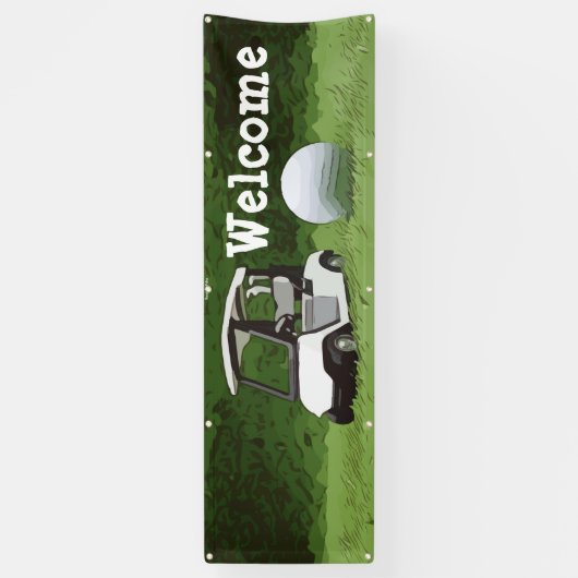 Golf Welcome Banner met golfkar op groen gras (Verticaal)