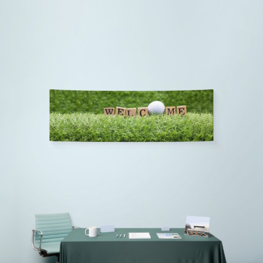 Golf WELCOME met golfbal en woord op groen Spandoek (Beurs)