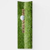Golf WELCOME met golfbal en woord op groen Spandoek (Verticaal)