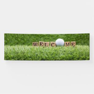 Golf WELCOME met golfbal en woord op groen Spandoek