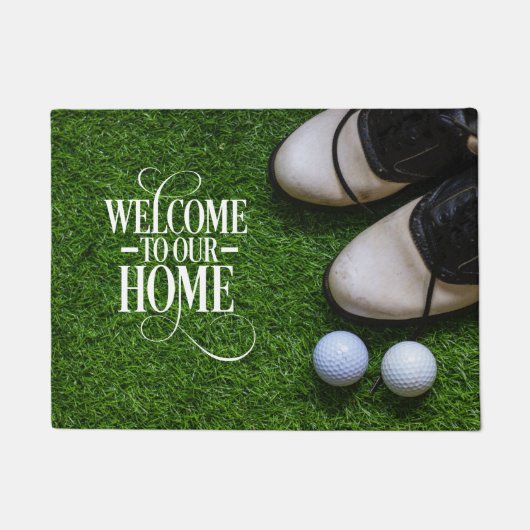 Golf Welkom bij golfer home met bal op groen Deurmat (Voorkant)