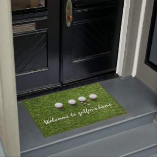Golf welkom in golfer's huis met golfballen deurmat