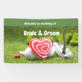 Golf welkom op bruiloft met golfbal en liefde spandoek (Horizontaal)
