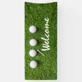 Golf welkome bannergolfballen en t-shirt op groen spandoek (Verticaal)