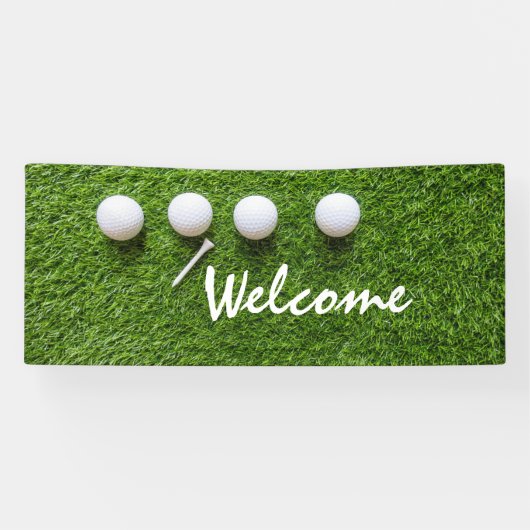 Golf welkome bannergolfballen en t-shirt op groen spandoek (Horizontaal)