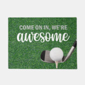 Golf Welkomstklep met ijzer en bal op groen Deurmat (Voorkant)
