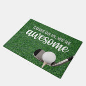 Golf Welkomstklep met ijzer en bal op groen Deurmat (Schuin)