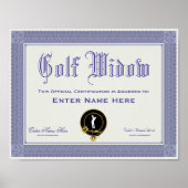 Golf Widow Certification Funny Poster (Voorkant)