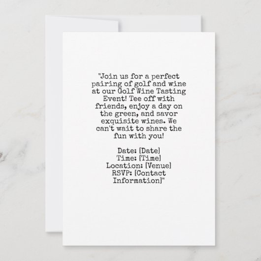 Golf Wine Tasting Event Invitation  Kaart (Achterkant)