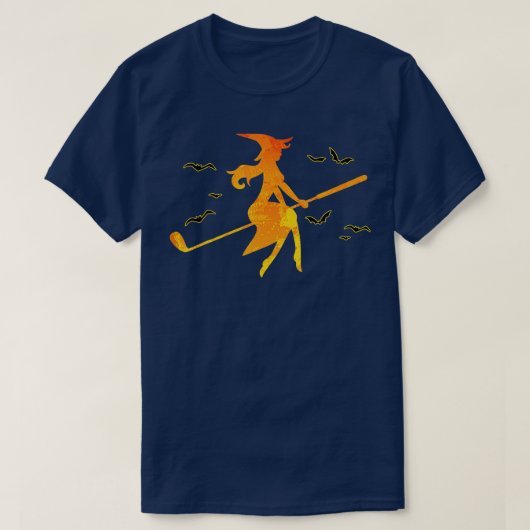 Golf Witch Riding Golf Stick Funny Halloween Golf T-shirt (Design voorkant)