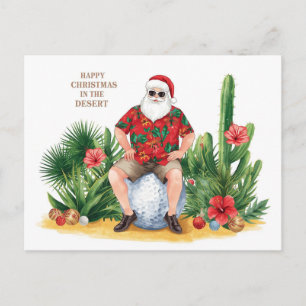 Golf Woestijn Kerst Cactus Kerstman Golfer Feestdagenkaart