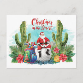 Golf Woestijn Kerst Cactus Kerstman Golfer Feestdagenkaart