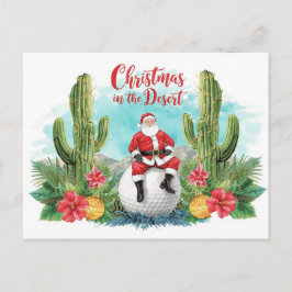 Golf Woestijn Kerst Cactus Kerstman Golfer Feestdagenkaart