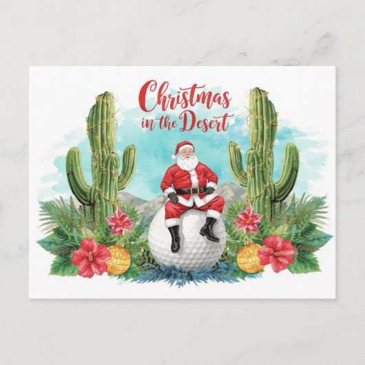Golf Woestijn Kerst Cactus Kerstman Golfer Feestdagenkaart (Voorkant)