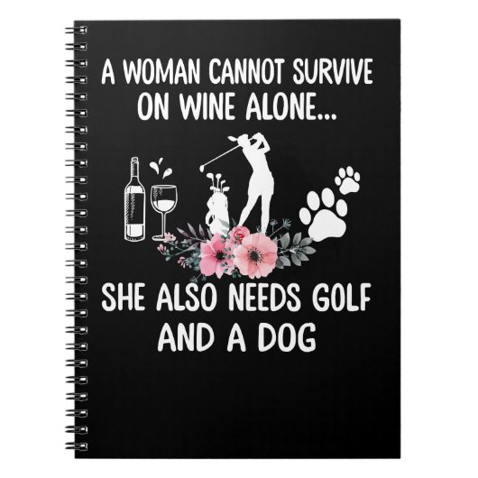 Golf Woman Golf Wine Dog Golf and Wine Golf Gift F Notitieboek (Voorkant)