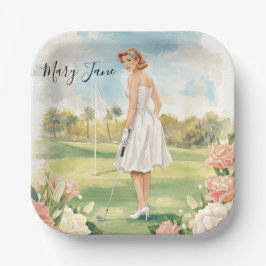 Golf Woman golfer on golf course Bridal Papieren Bordje