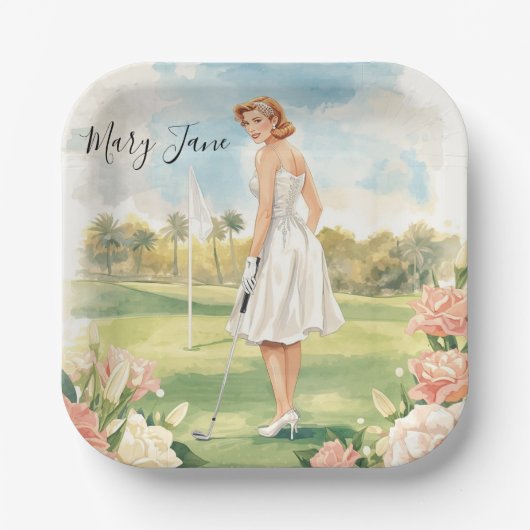 Golf Woman golfer on golf course Bridal  Papieren Bordje (Voorkant)