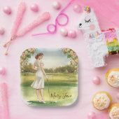 Golf Woman golfer on golf course Bridal Papieren Bordje (Feest)