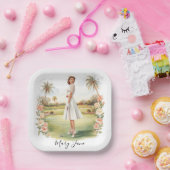 Golf Woman golfer on golf course Bridal  Papieren Bordje (Feest)