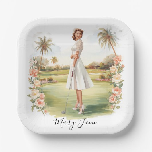 Golf Woman golfer on golf course Bridal  Papieren Bordje (Voorkant)