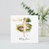 Golf Woman golfer on golf course Bridal  Save The Date (Staand voorkant)