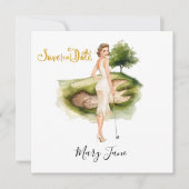 Golf Woman golfer on golf course Bridal  Save The Date (Voorkant)
