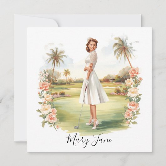 Golf Woman golfer on golf course Bridal  Save The Date (Voorkant)
