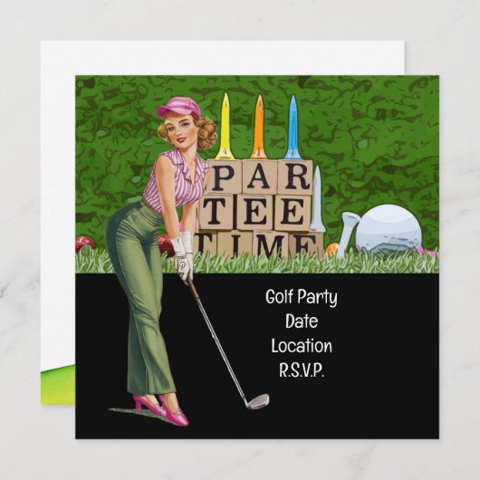 Golf Woman golfer party Save The Date (Voorkant / Achterkant)