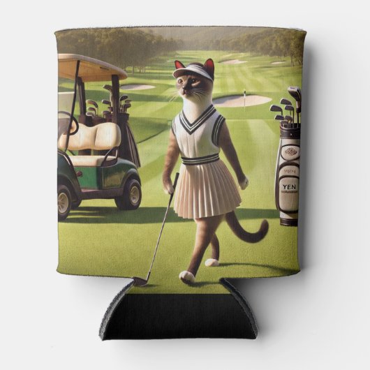 Golf Woman Golfer voor Cat Lover Blikjeskoeler (Voorkant)
