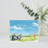 Golf  woman golfer with bag and golf cart  briefkaart (Staand voorkant)