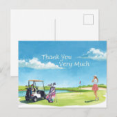 Golf  woman golfer with bag and golf cart  briefkaart (Voorkant / Achterkant)