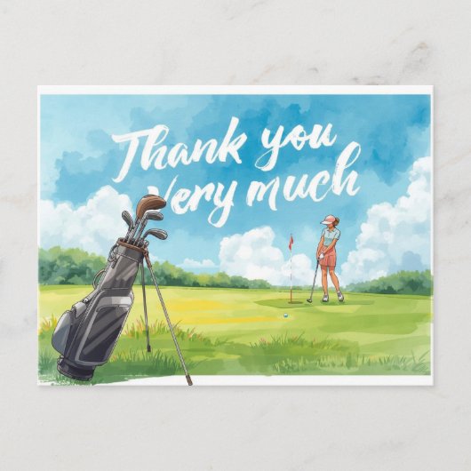 Golf woman golfer with bag on green briefkaart (Voorkant)