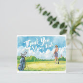 Golf  woman golfer with bag on green  briefkaart (Staand voorkant)