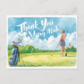 Golf  woman golfer with bag on green  briefkaart (Voorkant)
