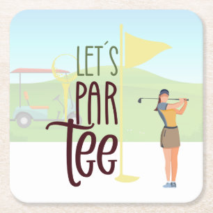 GOLF Woman Let Par T-shirt Party for golfer Kartonnen Onderzetters