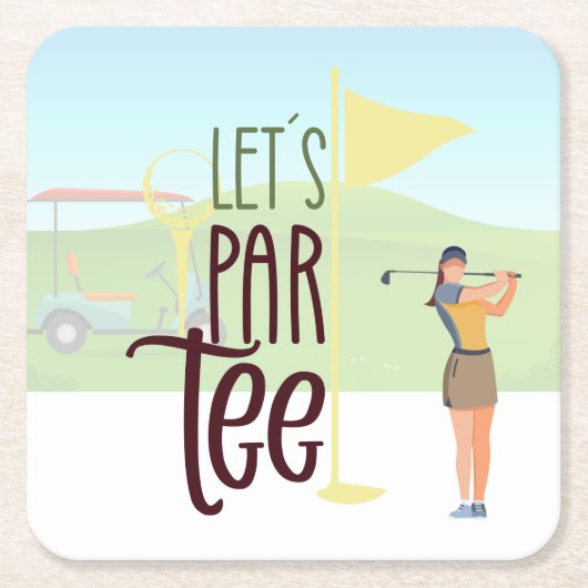 GOLF Woman Let Par T-shirt Party for golfer Kartonnen Onderzetters (Voorkant)